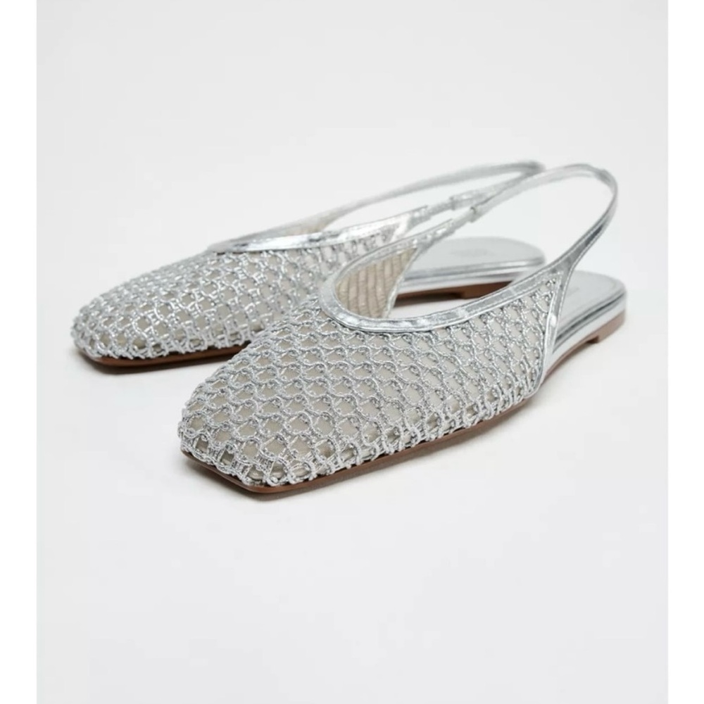 Zara Metallic Mesh Slingback Flats